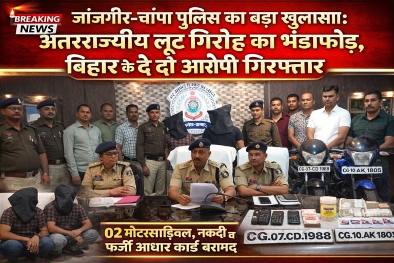 जांजगीर-चांपा पुलिस का बड़ा खुलासा: अंतरराज्यीय लूट गिरोह का भंडाफोड़, बिहार के दो आरोपी गिरफ्तार