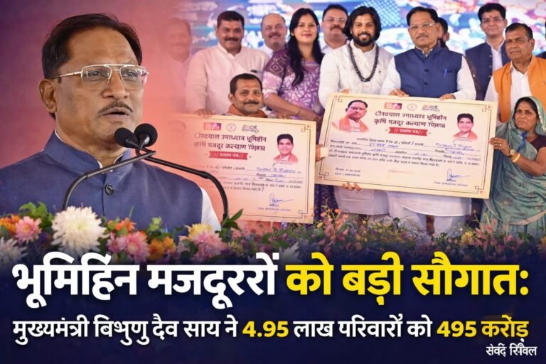 भूमिहीन मजदूरों को बड़ी सौगात: मुख्यमंत्री विष्णु देव साय ने 4.95 लाख परिवारों को 495 करोड़ रुपये किए अंतरित
