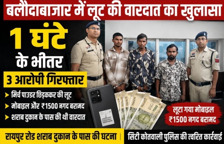 बलौदाबाजार में लूट की वारदात का खुलासा, 1 घंटे के भीतर 3 आरोपी गिरफ्तार