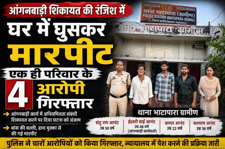 आंगनबाड़ी शिकायत की रंजिश में घर में घुसकर मारपीट, एक ही परिवार के चार आरोपी गिरफ्तार