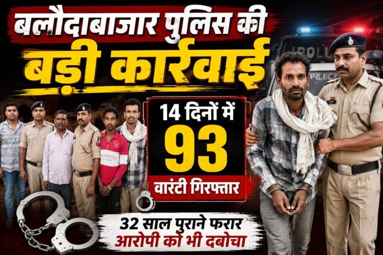बलौदाबाजार पुलिस की बड़ी कार्रवाई: 14 दिनों में 93 वारंटी गिरफ्तार, 32 साल पुराने फरार आरोपी को भी दबोचा