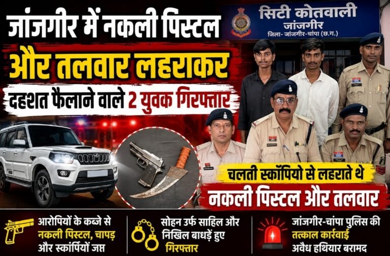 जांजगीर में नकली पिस्टल और तलवार लहराकर दहशत फैलाने वाले दो युवक गिरफ्तार