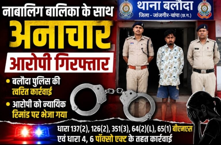 नाबालिग बालिका से अनाचार का आरोप, 22 वर्षीय आरोपी गिरफ्तार