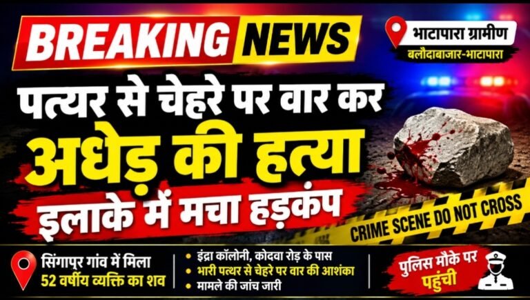 ब्रेकिंग न्यूज़ बलौदाबाजार पत्थर से चेहरे पर वार कर अधेड़ की हत्या, इलाके में मचा हड़कंप