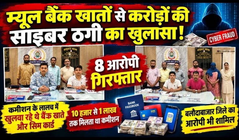 किराए के म्यूल बैंक खातों से करोड़ों की साइबर ठगी का खुलासा, 8 आरोपी गिरफ्तार